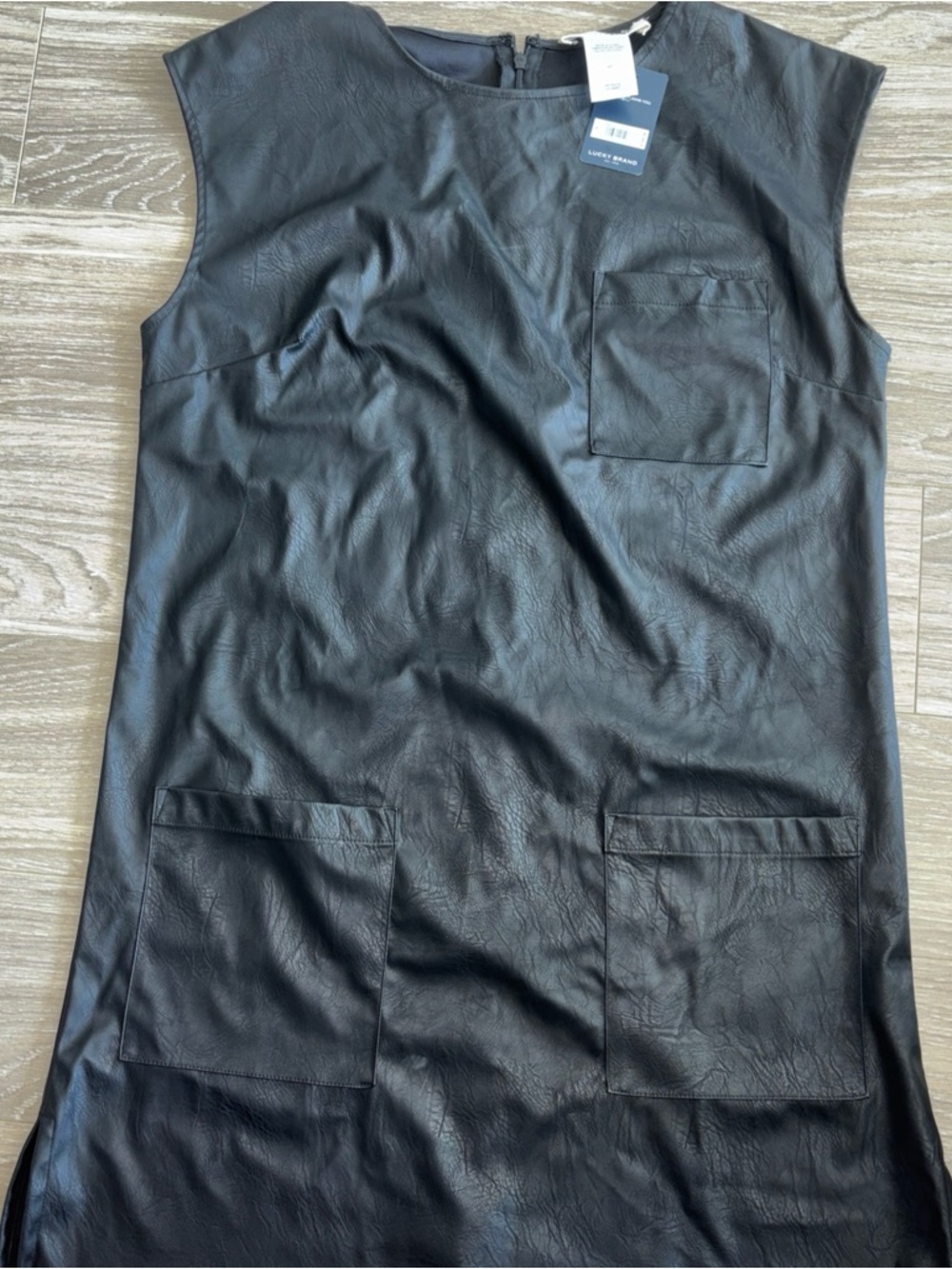 NWT Lucky Brand Black Faux-Leather Sleeveless Mini Dress